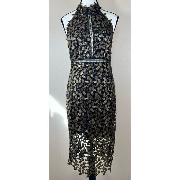 NWT Bardot Gold Leaf Halter Lace Sheath Night Out Holiday Cocktail Dress Women 6 - Picture 4 of 14